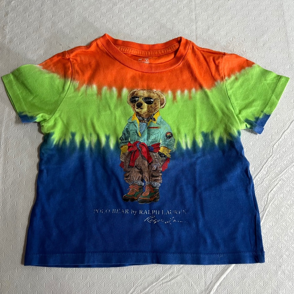 Ralph Lauren Polo Bear Tie Dye T-Shirt Kids 24M Orange Green Blue Graphic Tee